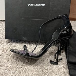 Saint Laurent - Black YSL heel. Open Toe (worn once in grass hard grass)